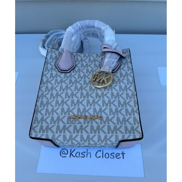 Michael Kors Mercer Crossbody Bag Extra Small MK Signature Powder Blush - Picture 5 of 9